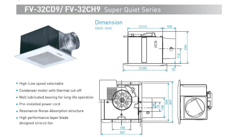 Quạt hút âm trần Panasonic FV-32CD9