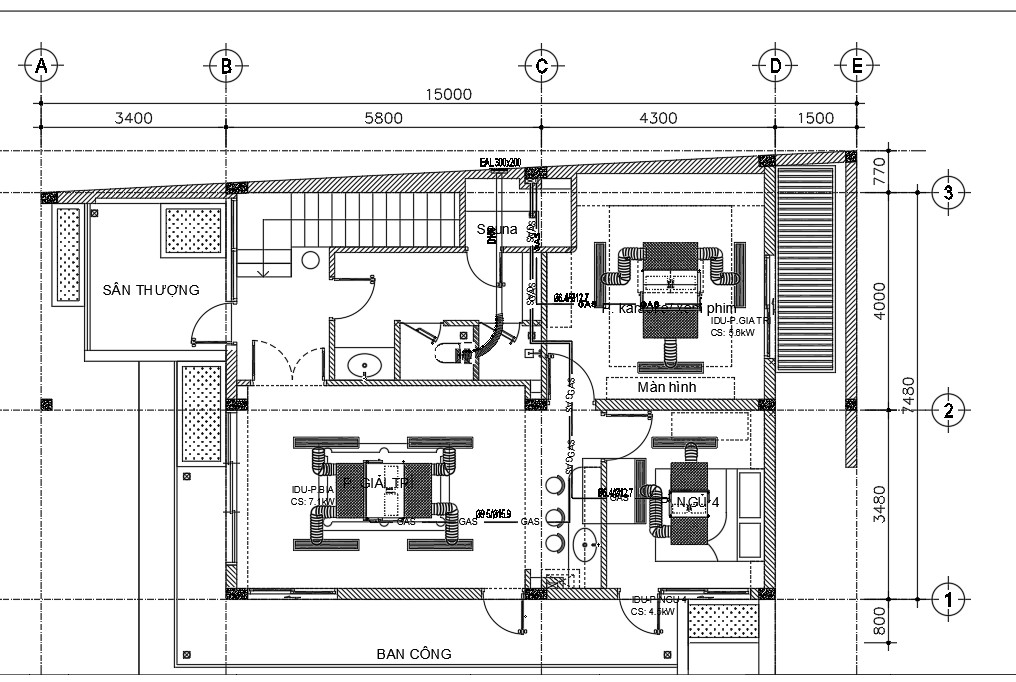 mặt bằng máy lạnh giấu trần nối ống gió tầng 2 hệ thống Multi Daikin quận Gò Vấp