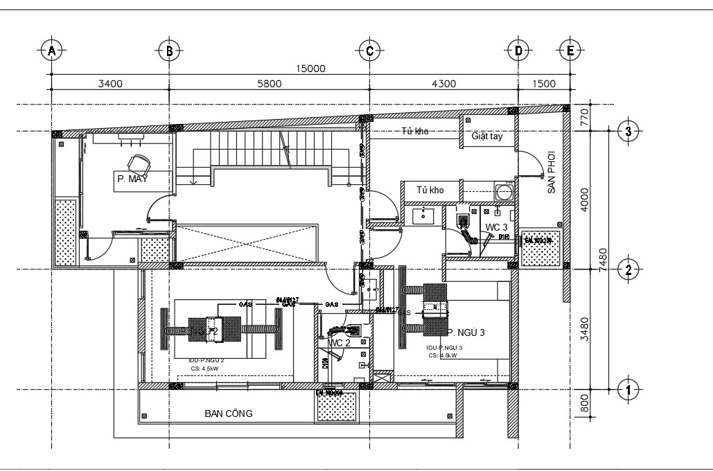 mặt bằng máy lạnh tầng 2 hệ thống Multi Daikin quận Gò Vấp